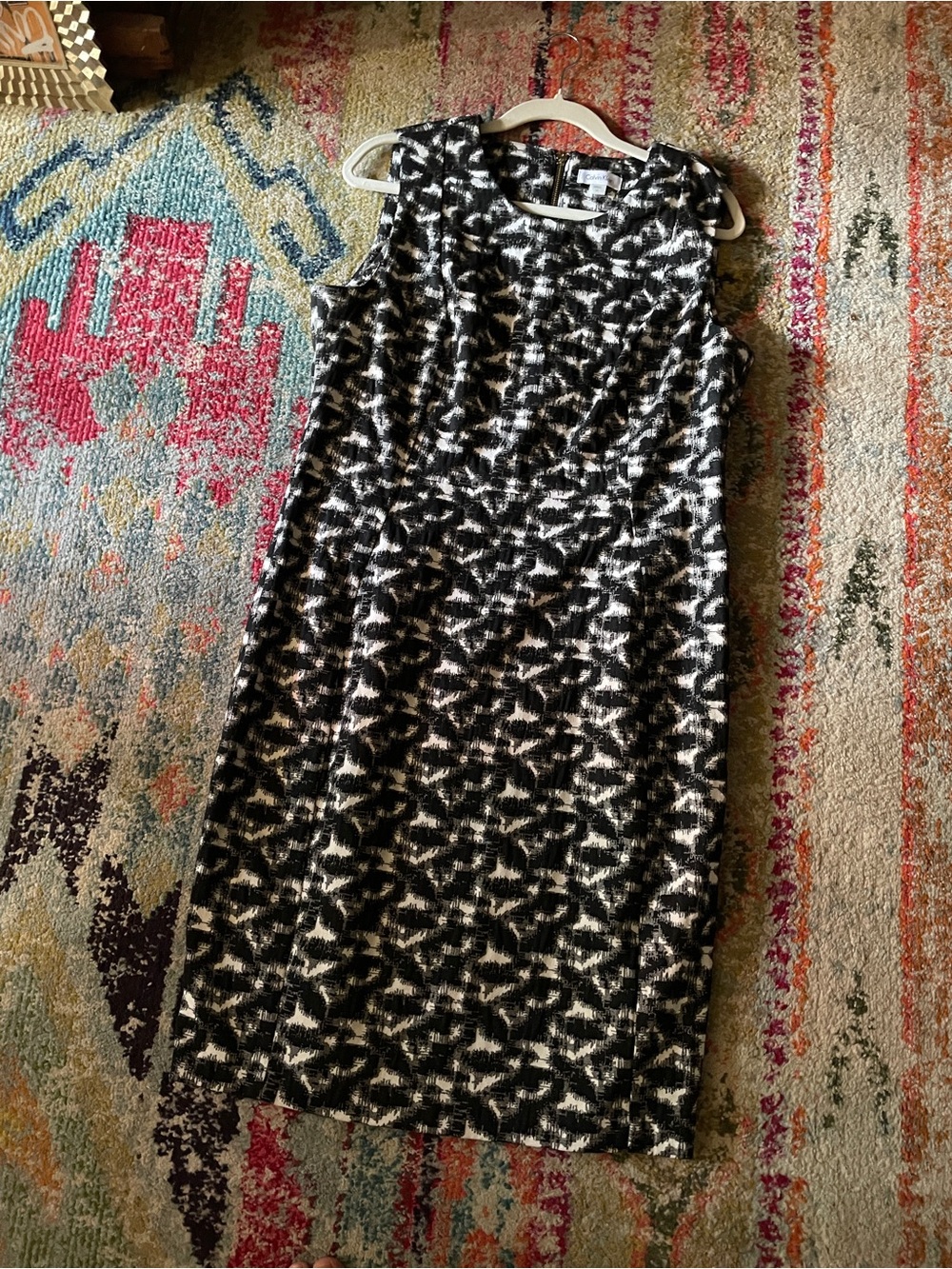 Calvin Klein Black and White Abstract Sheath Dress